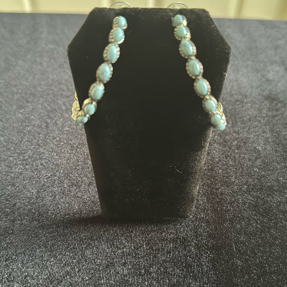 Faux Turquoise Hoop Earrings - Picture 1 of 2